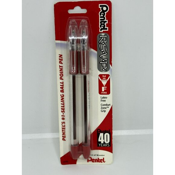 NEW Pentel R.S.V.P. Red Ink Ballpoint Pens Fine Point 2-Pack | Latex-Free Grip - Picture 5 of 7